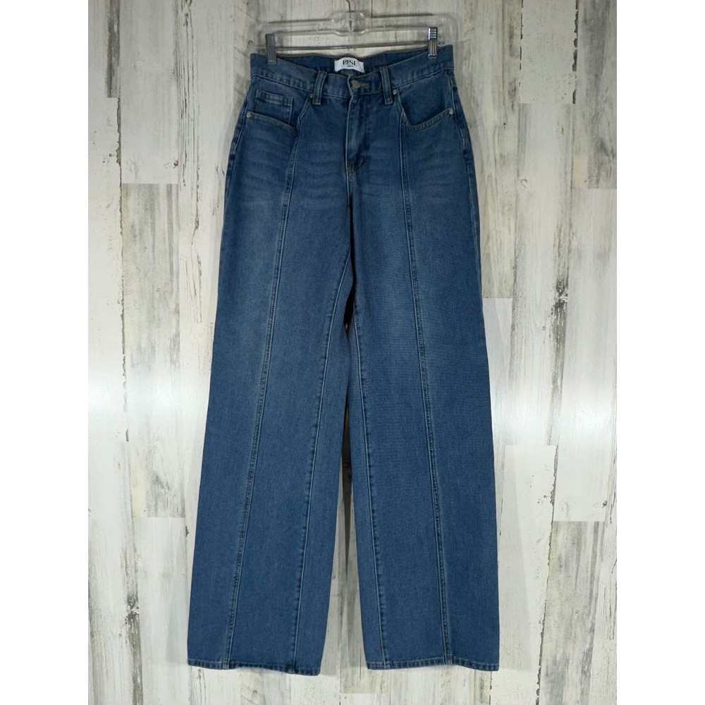 Rise Supply Co Womens Jeans Size 3 (28x34.5) Wide Leg‎ Front Seam Medium Wash